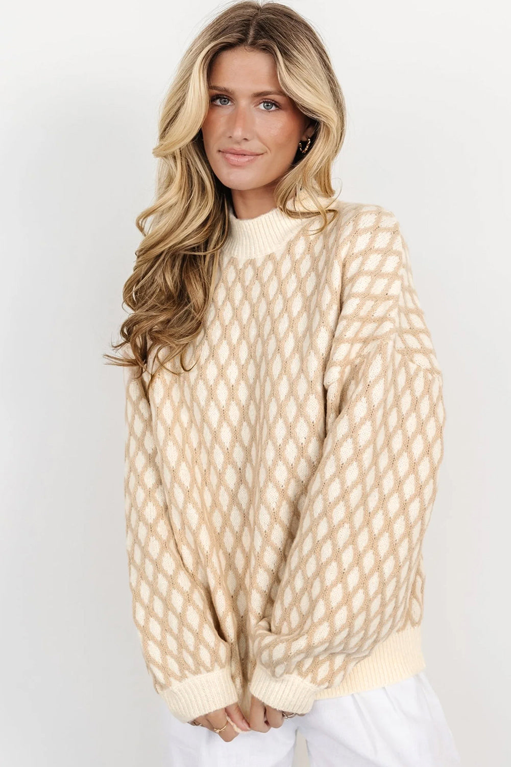 新品mame Knitted Shirt with DiamondPattern Diamond Pattern Mock Neck Long Sleeve Sweater – Charming Charlie