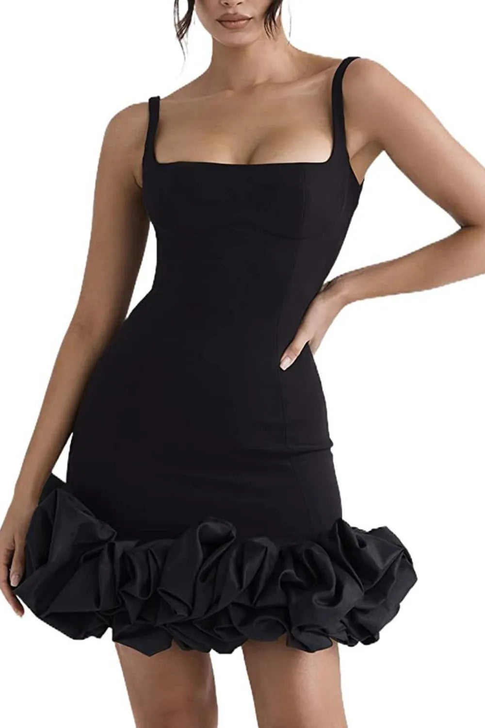 Ruched Square Neck Puff Sleeve Mini Dress main image 0