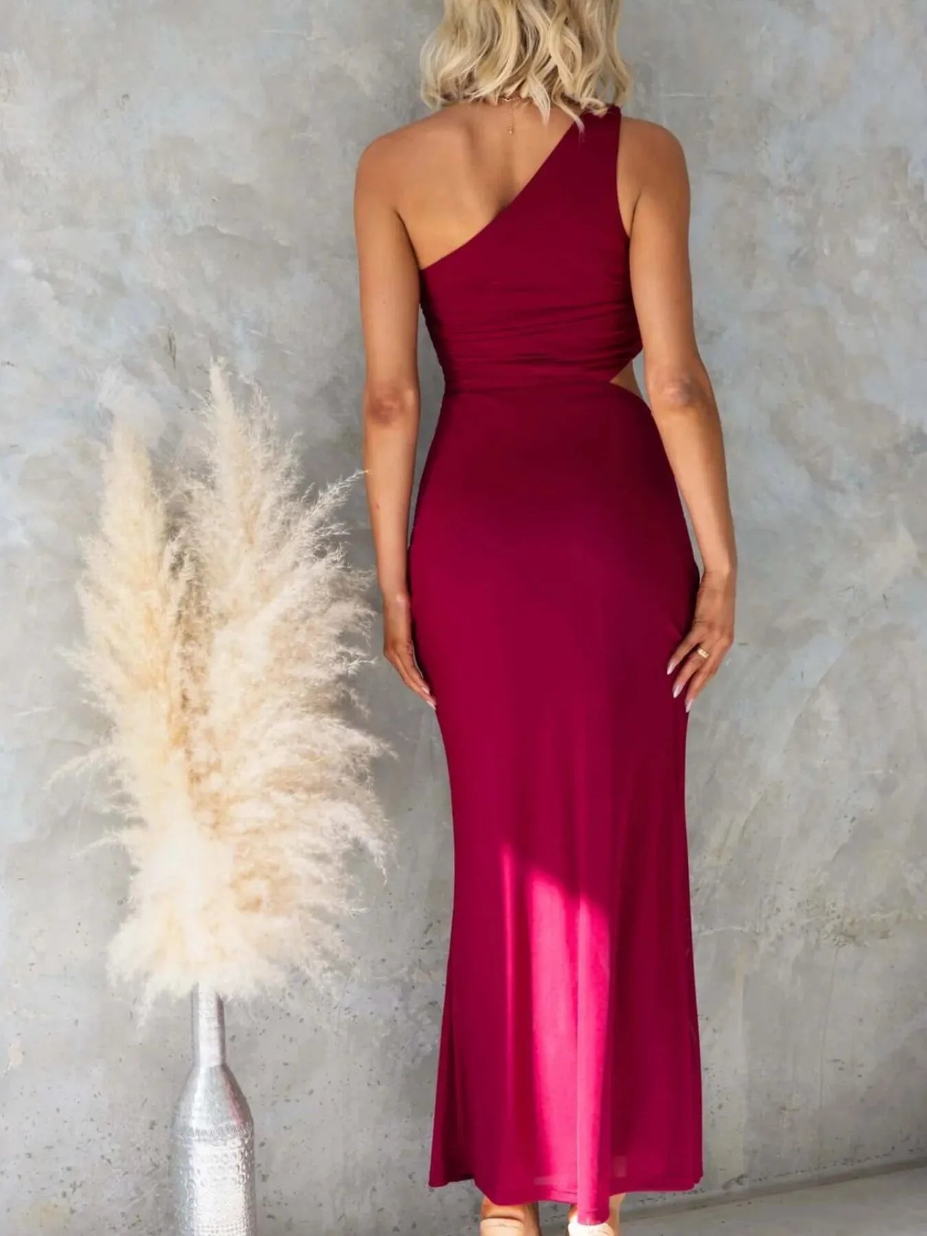One-Shoulder Cutout Bodycon Maxi Dress Black / S