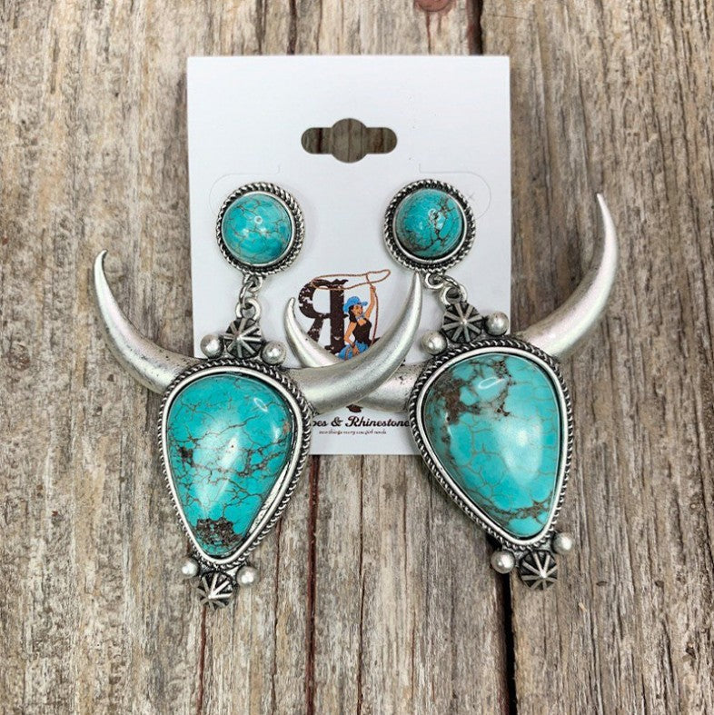 Artificial Turquoise Alloy Cow Head Earrings - Charming Charlie
