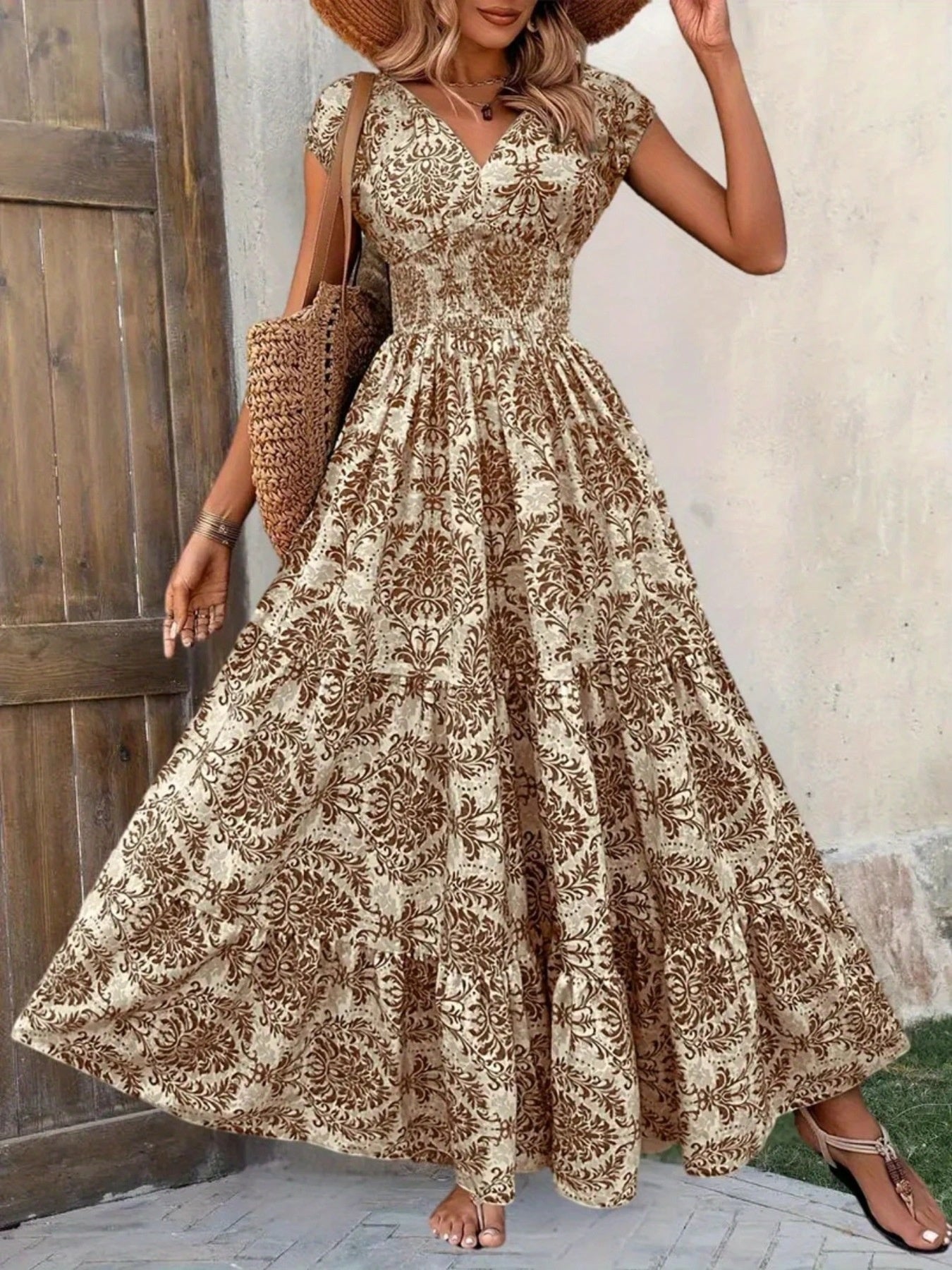 Printed Cap Sleeve Maxi Dress – Charming Charlie