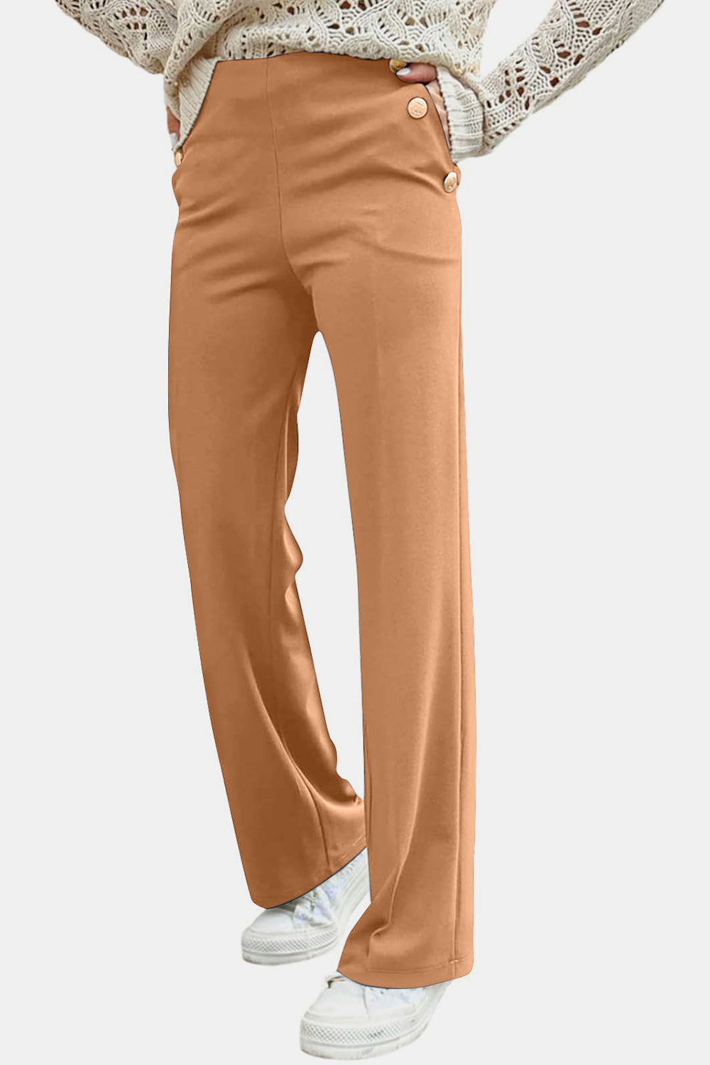Decorative Button High Rise Pants - Charming Charlie