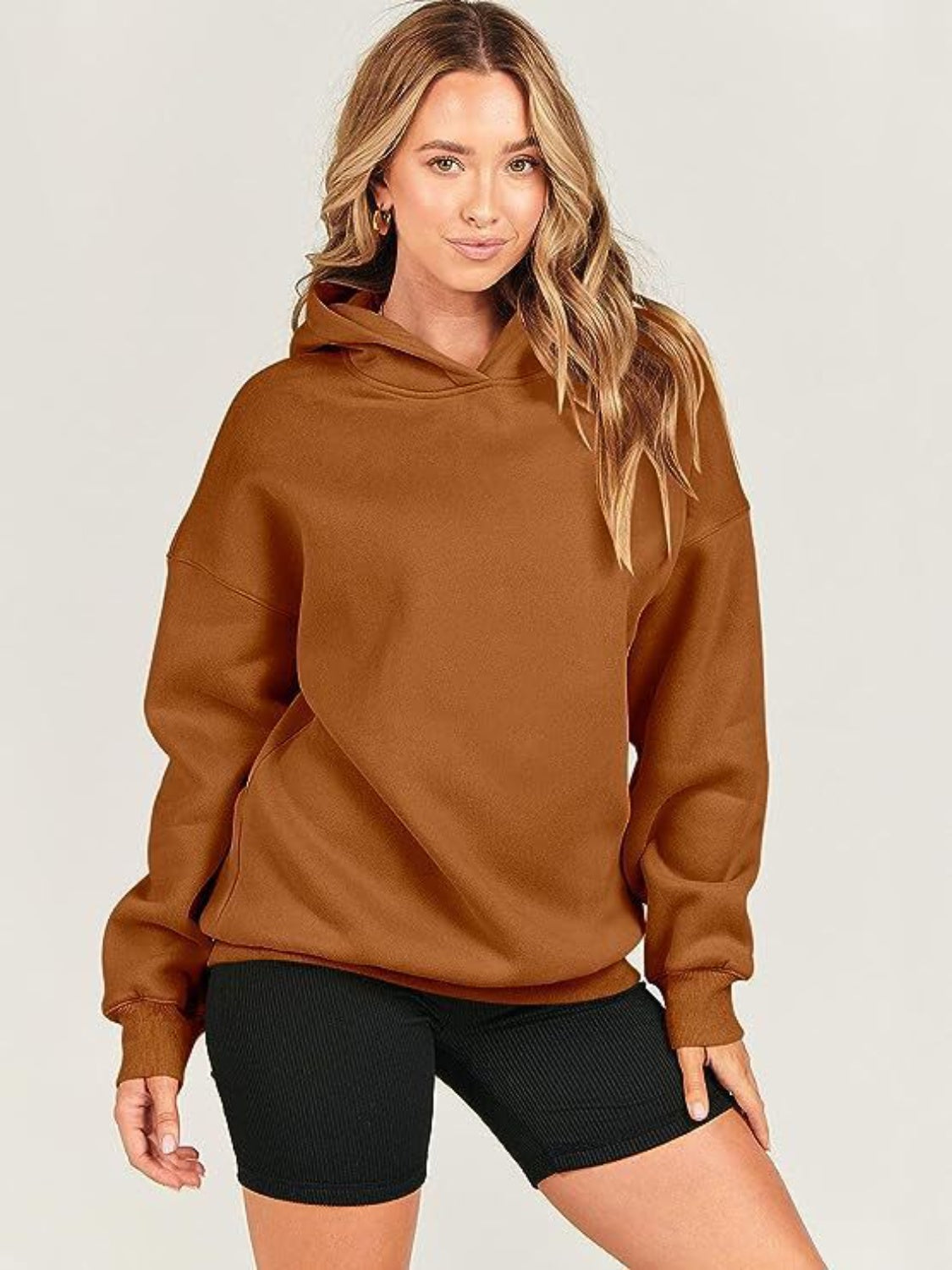 Dropped Shoulder Long Sleeve Hoodie - Charming Charlie