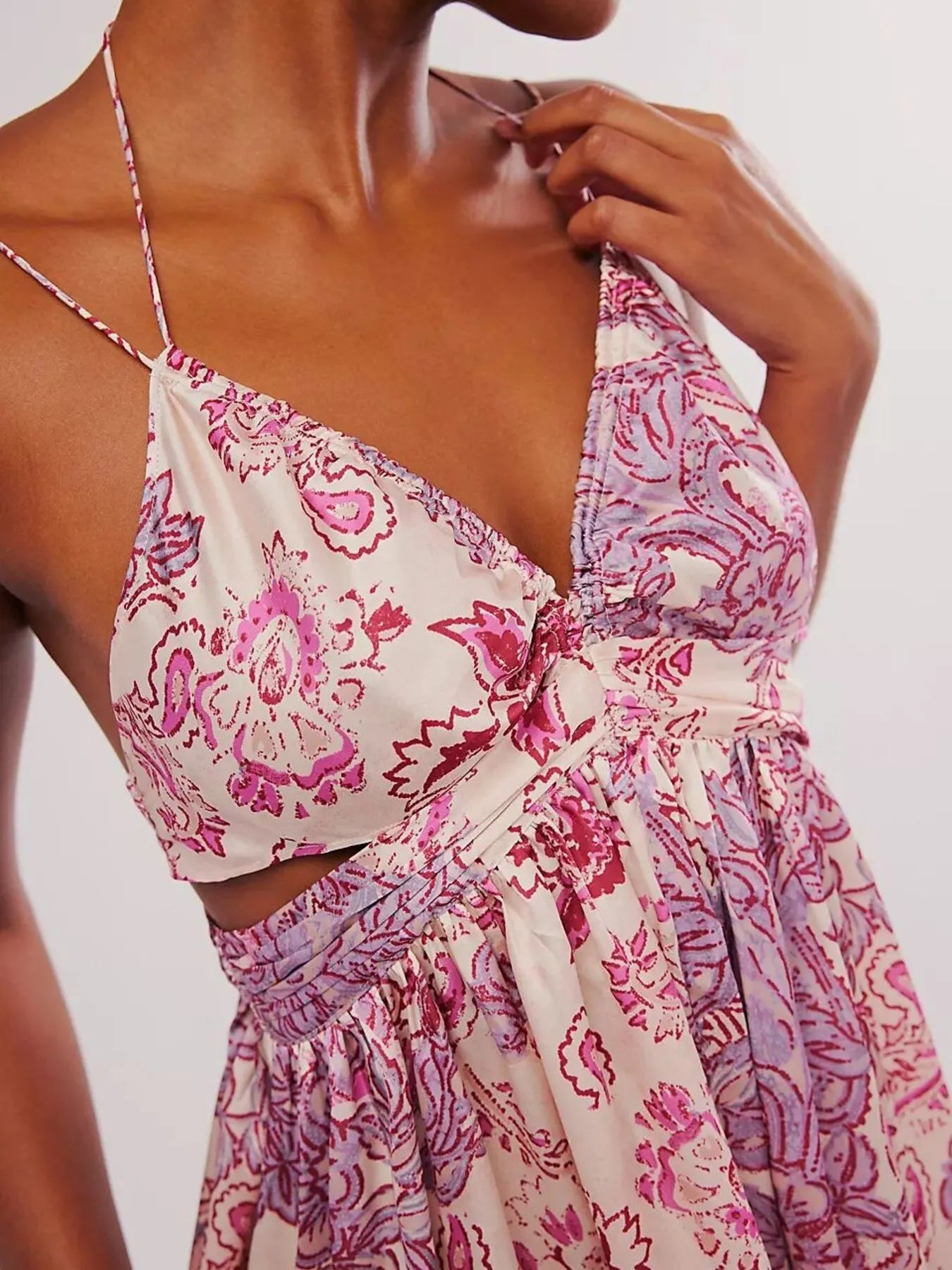 Floral Print Cutout Cami Dress Pink / L