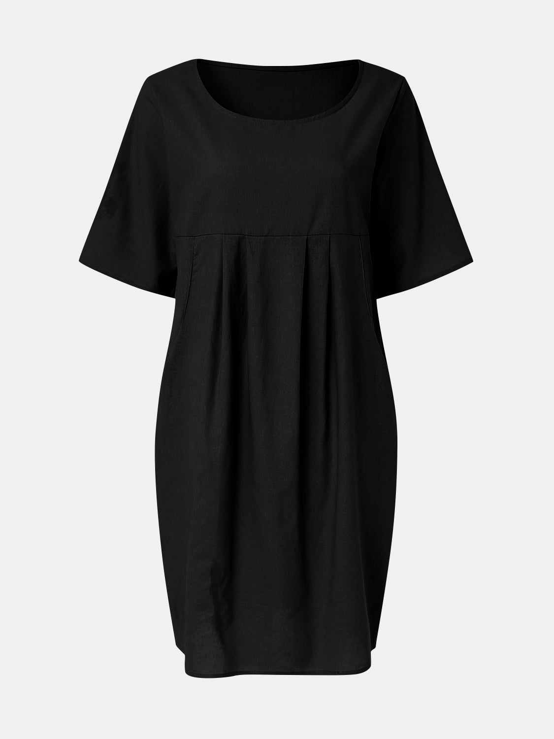 Full Size Round Neck Half Sleeve Dress with Pockets - Charming Charlie