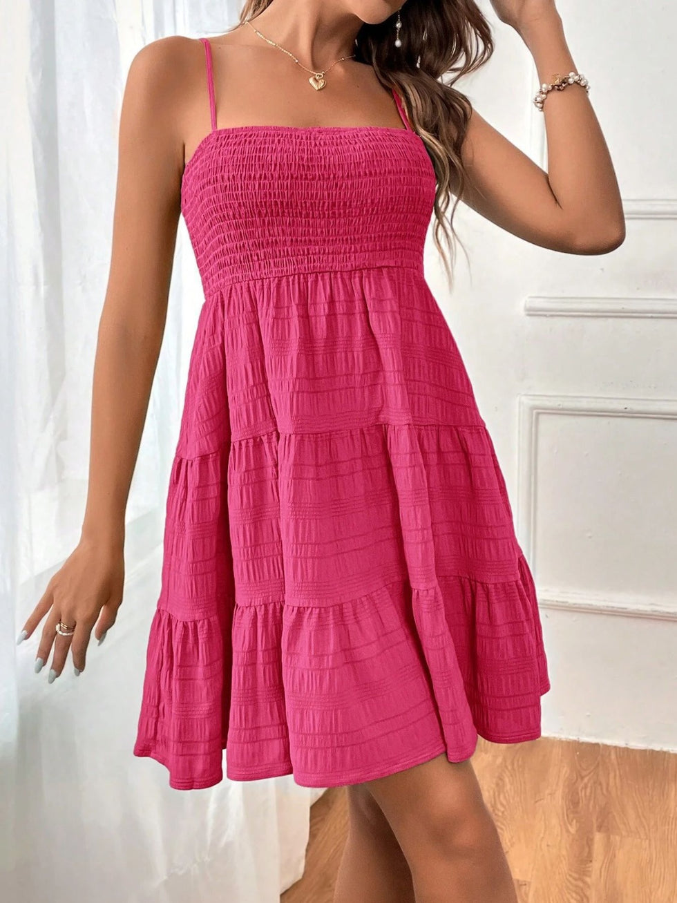Fringe High-Low Square Neck Cami Dress