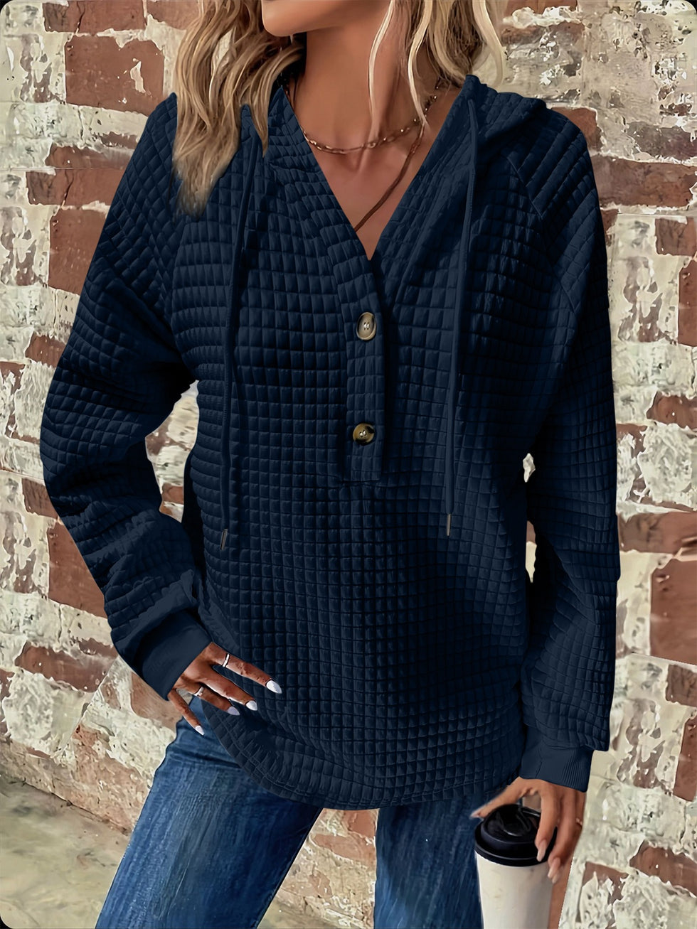 Textured Drawstring Long Sleeve Hoodie