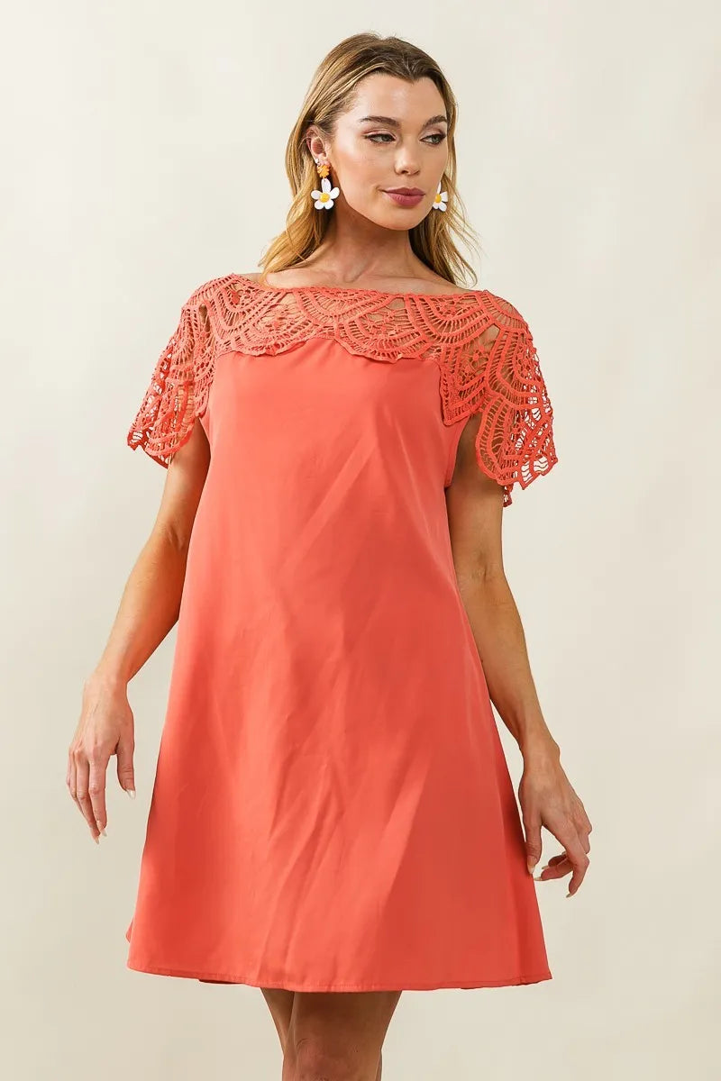 BiBi Crochet Lace Yoke Detailed Wrinkled Dress – Charming Charlie
