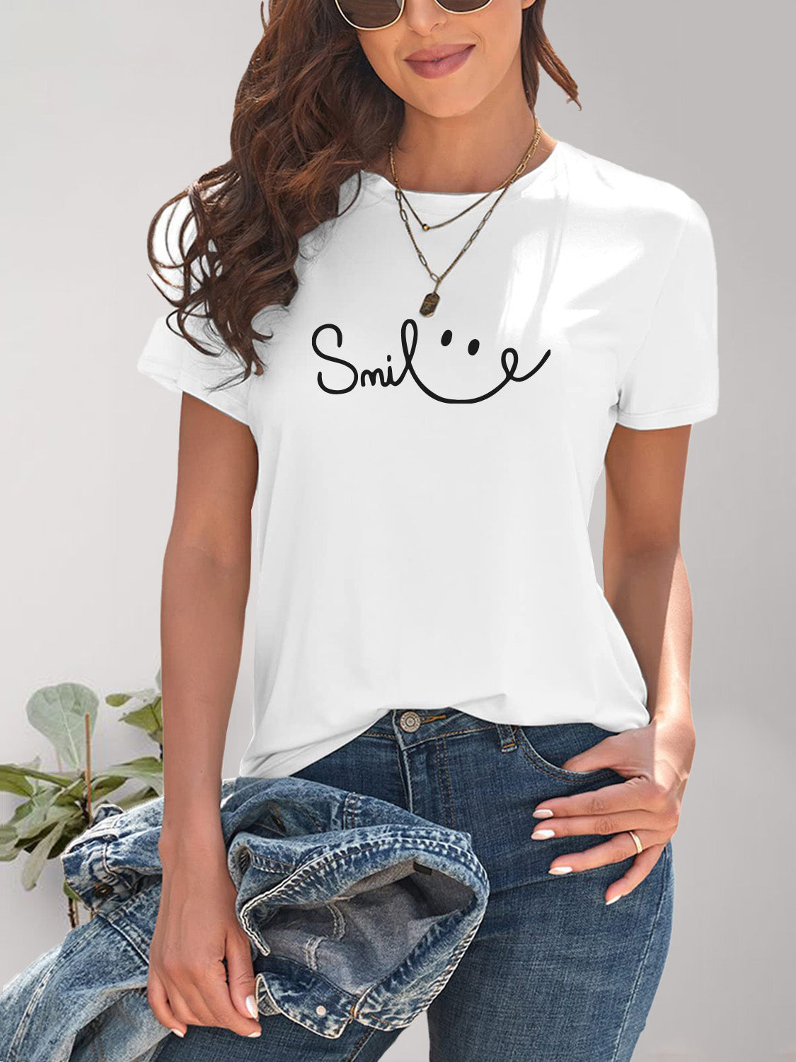 SMILE Round Neck Short Sleeve T-Shirt - Charming Charlie
