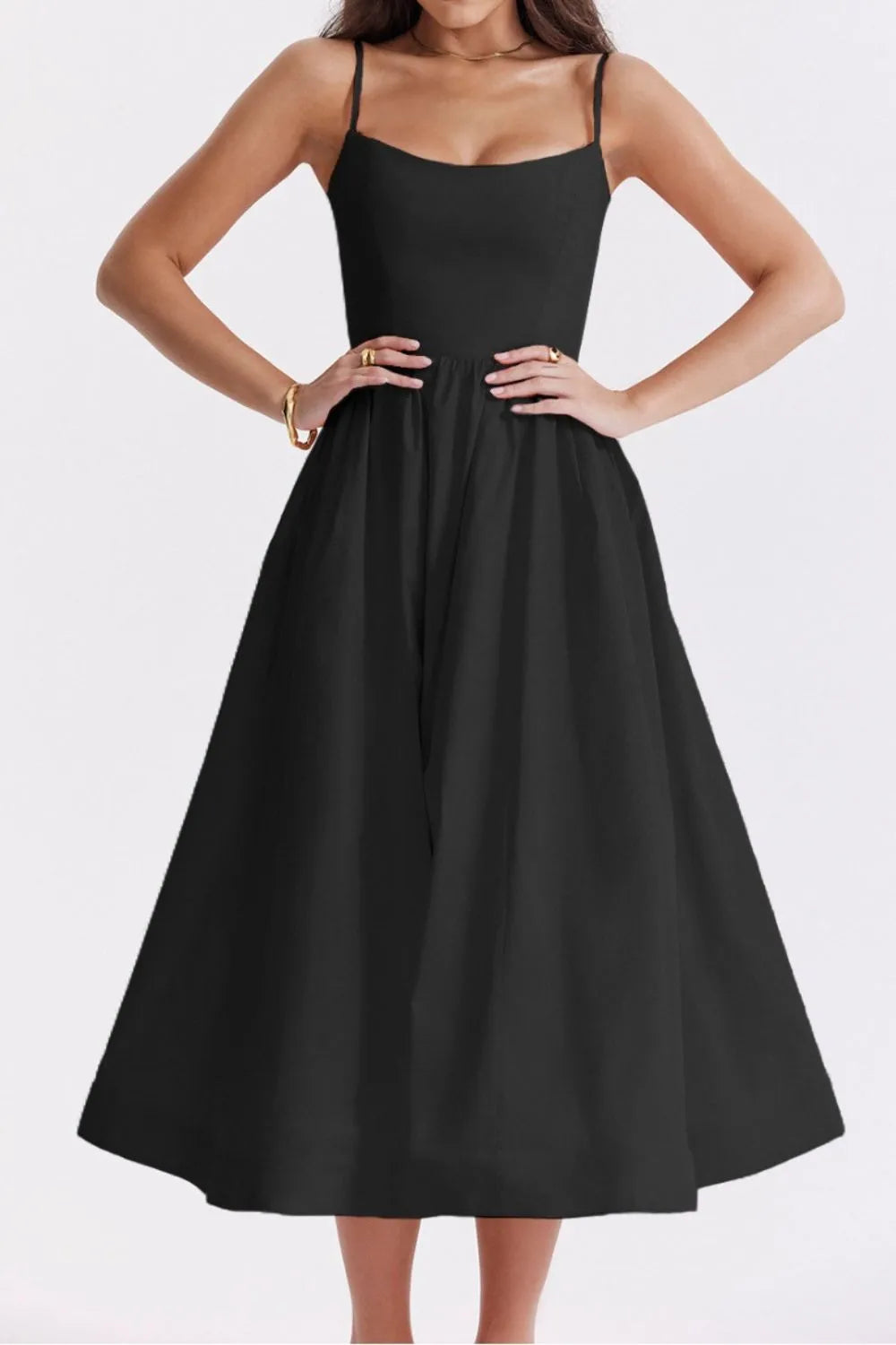 Contrast Color Trim Charming Adjustable Straps Midi Dress main image 1