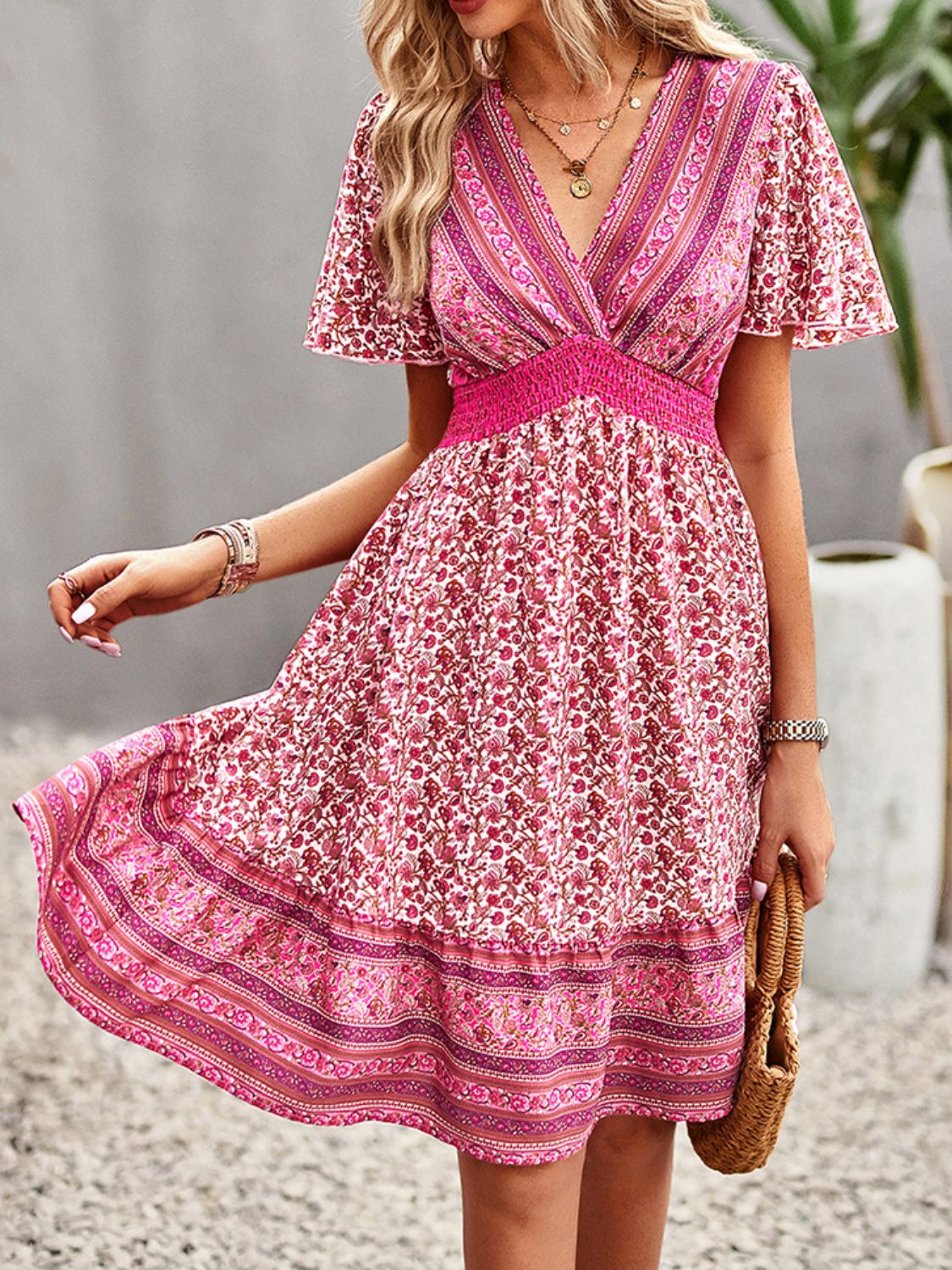 smocked waist mini dress Floral Smocked Waist Short Sleeve Mini Dress – Charming Charlie