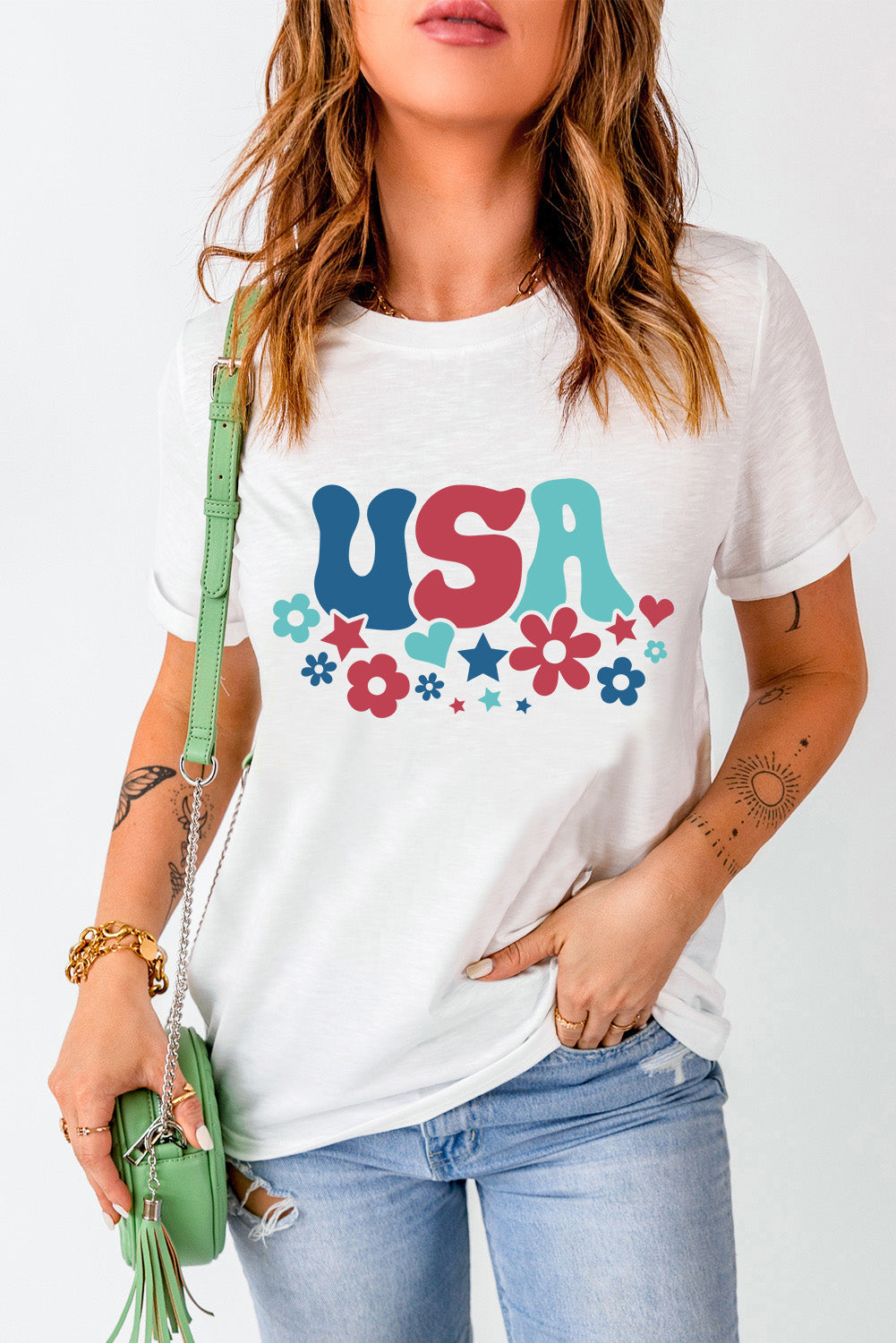 USA Round Neck Short Sleeve T-Shirt - Charming Charlie