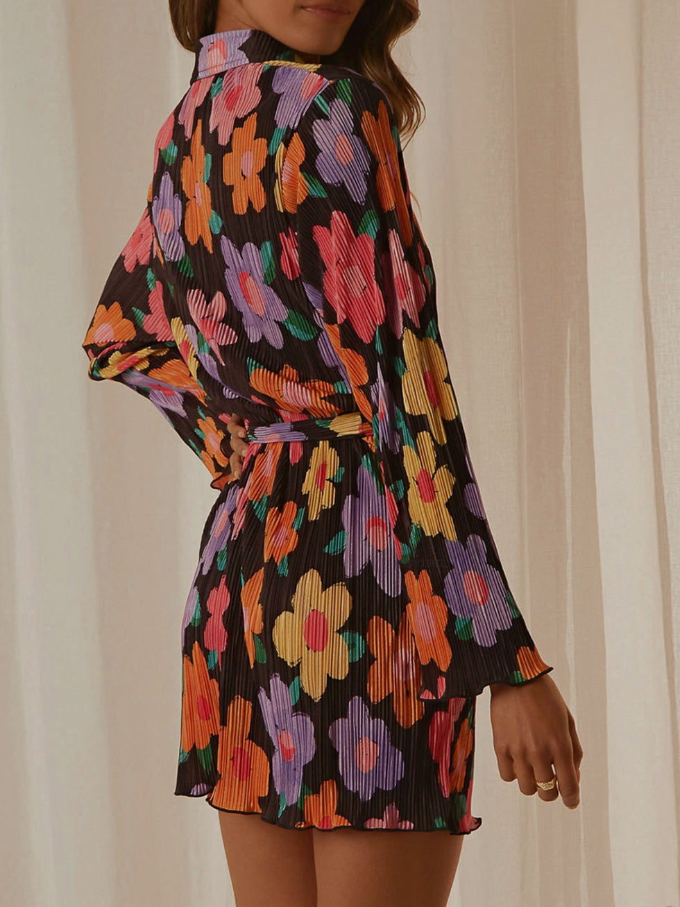Front Tied Buttoned Short Sleeve Dress main image 1