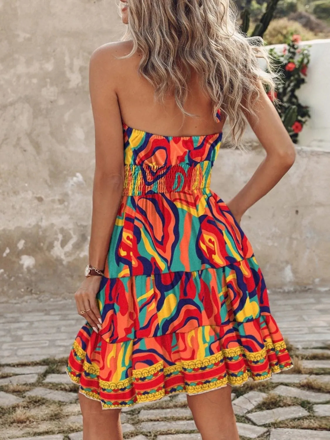 Paisley Print Halter Neck Mini Dress White / S