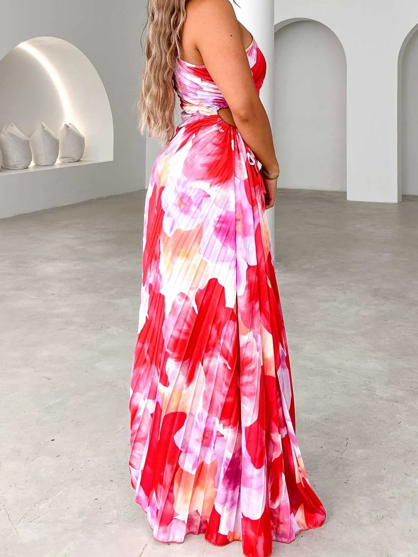 blue dress for baby girl Printed One Shoulder Asymmetrical Maxi Dress Caramel / 2XL