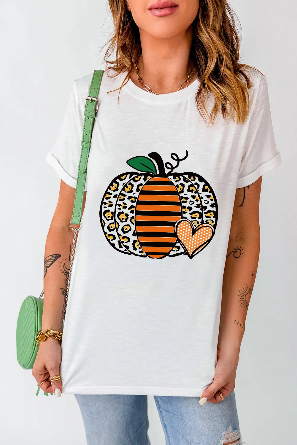 Pumpkin Graphic Round Neck Short Sleeve T-Shirt - Charming Charlie