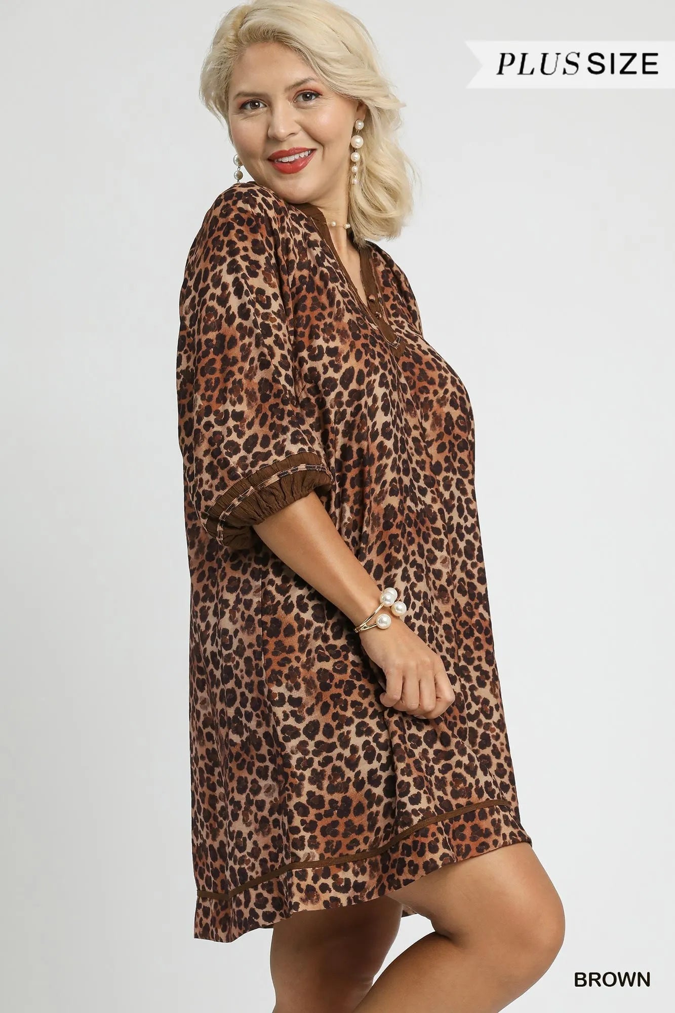 knee length dresses for ladies Satin Animal Print Long Sleeve Babydoll Dress in Plus Size by Umgee Clothing