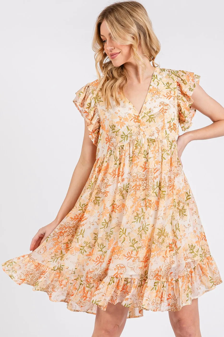 Mittoshop Floral Chiffon Ruffle Short Sleeve Mini Dress – Charming Charlie
