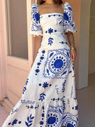 Floral Square Neck Puff Sleeve Maxi Dress with Ruffle Hem Charming Charlie Floral Square Neck Puff Sleeve Maxi Dress with Ruffle Hem Charming Charlie