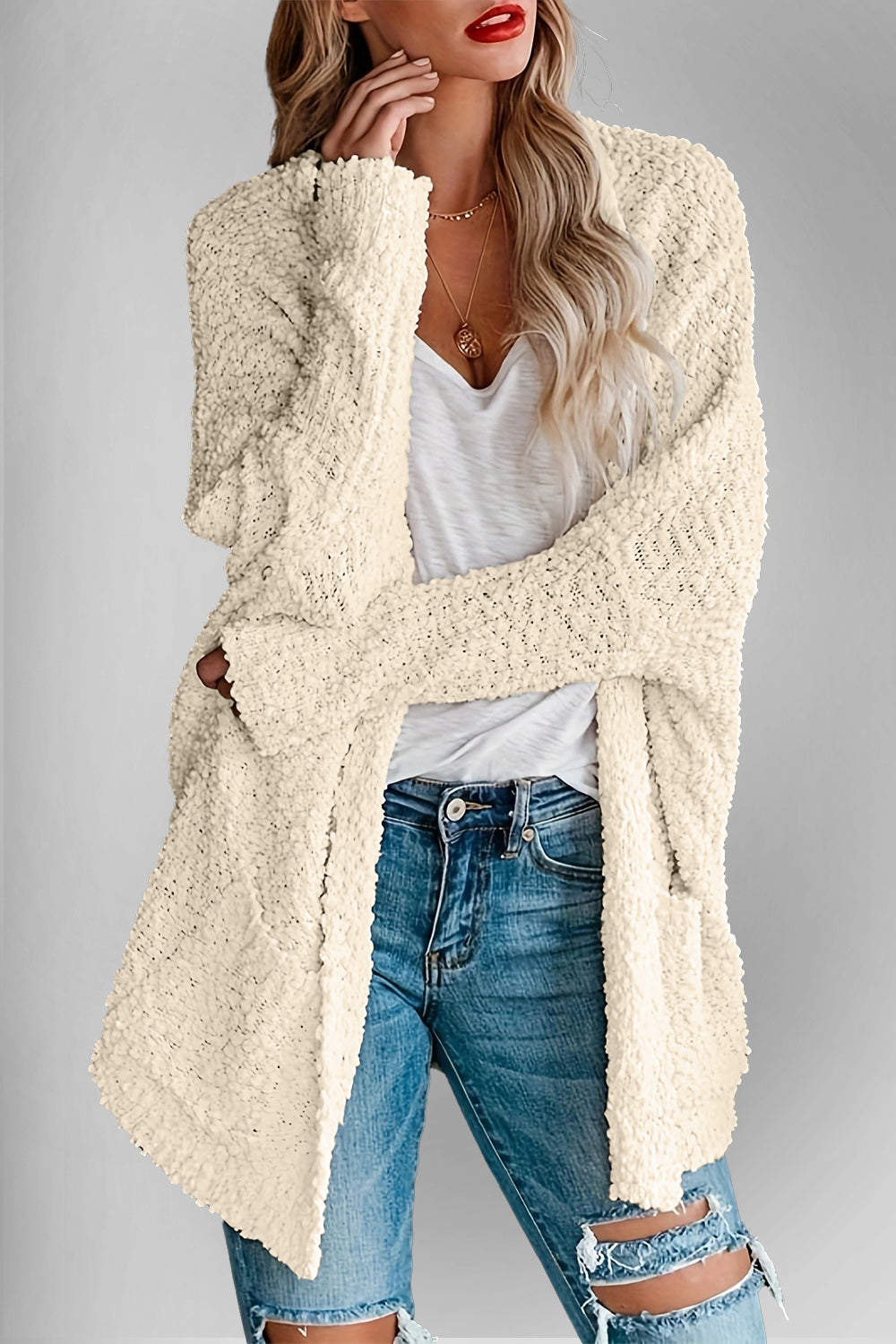 Double Take Pocketed Open Front Long Sleeve Cardigan - Charming Charlie