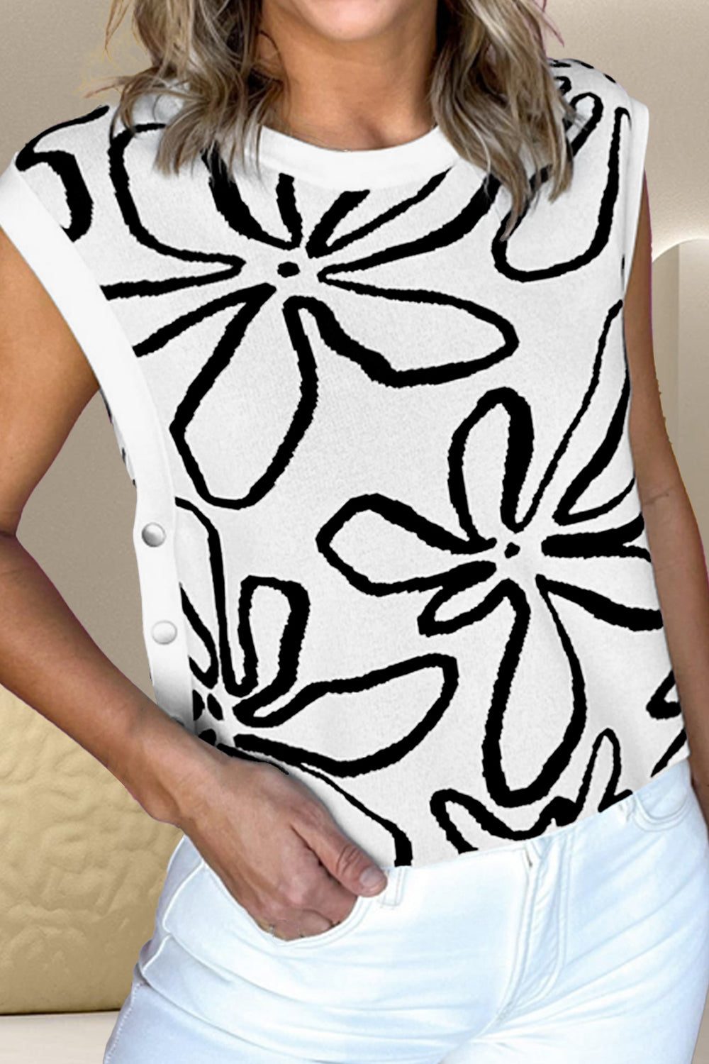 Graphic Round Neck Sweater Vest - Charming Charlie