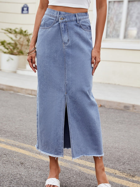 2022 アパルトモン AP STUDIO Slit Denim Skirt Slit Asymmetrical Waist Denim Skirt – Charming Charlie