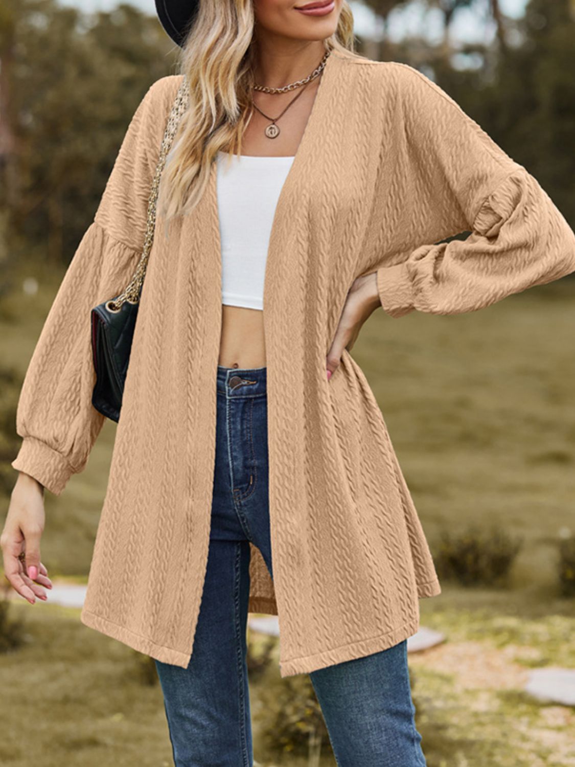 Textured Open Front Dropped Shoulder Cardigan – Charming Charlie