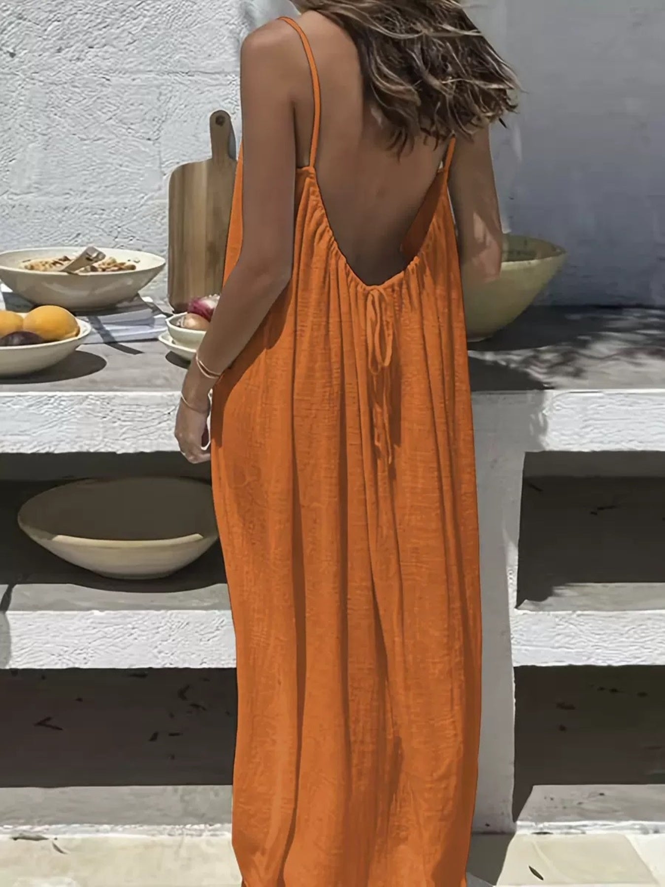 Full Size Backless Scoop Neck Maxi Dress Plus Size Orange / 2XL