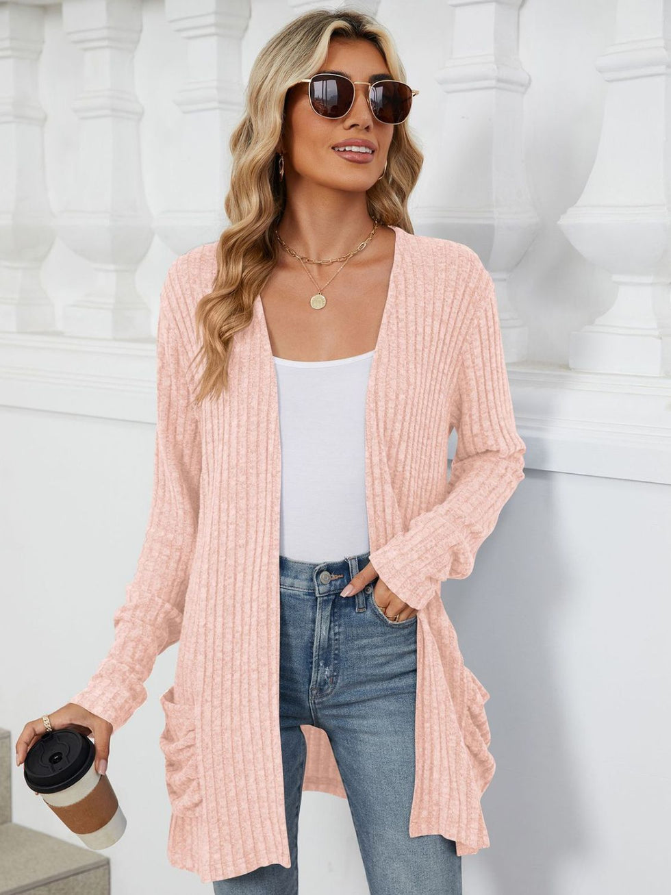 Pocketed Open Front Cap Sleeve Cardigan