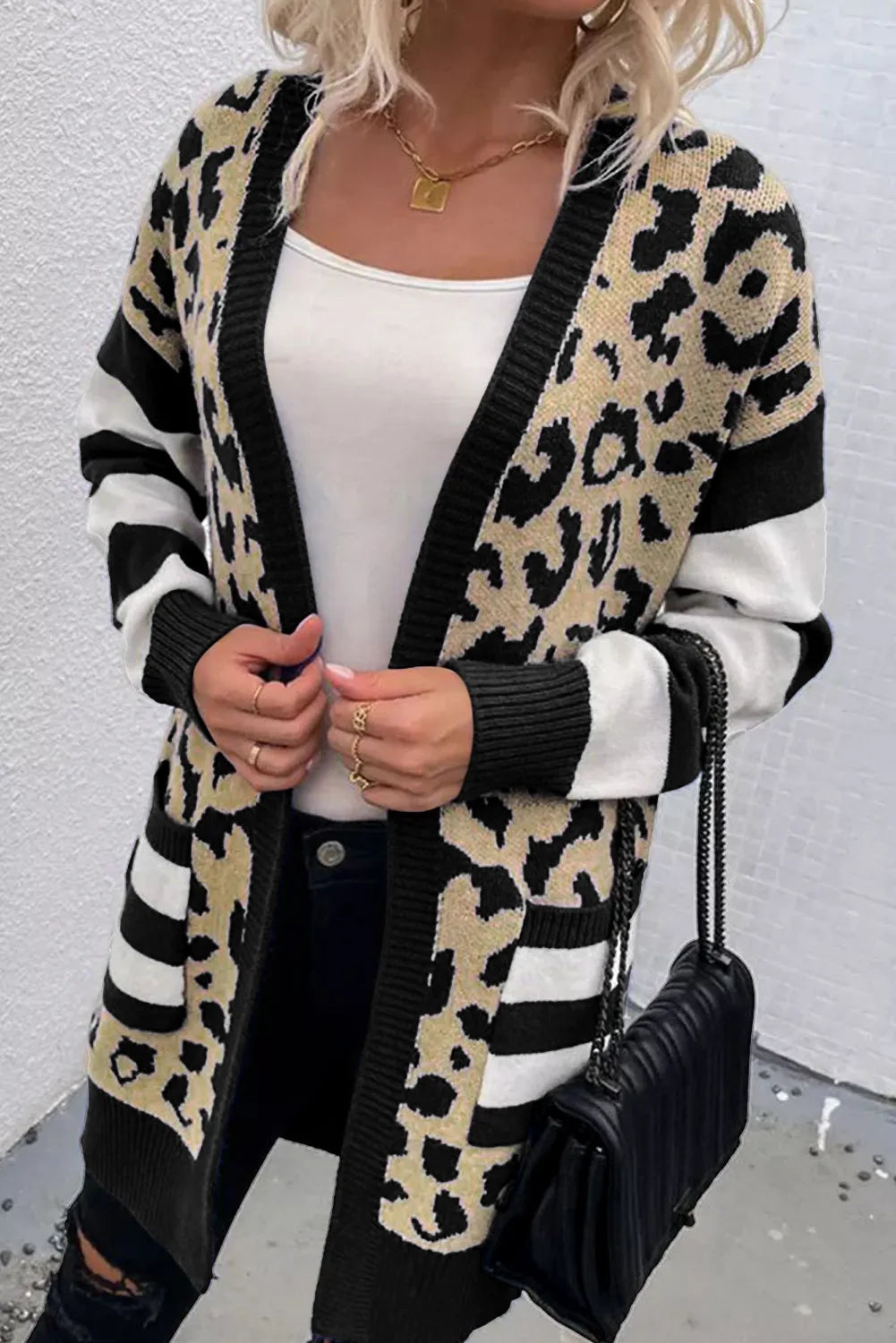 Leopard Open Front Long Sleeve Cardigan Charming Charlie