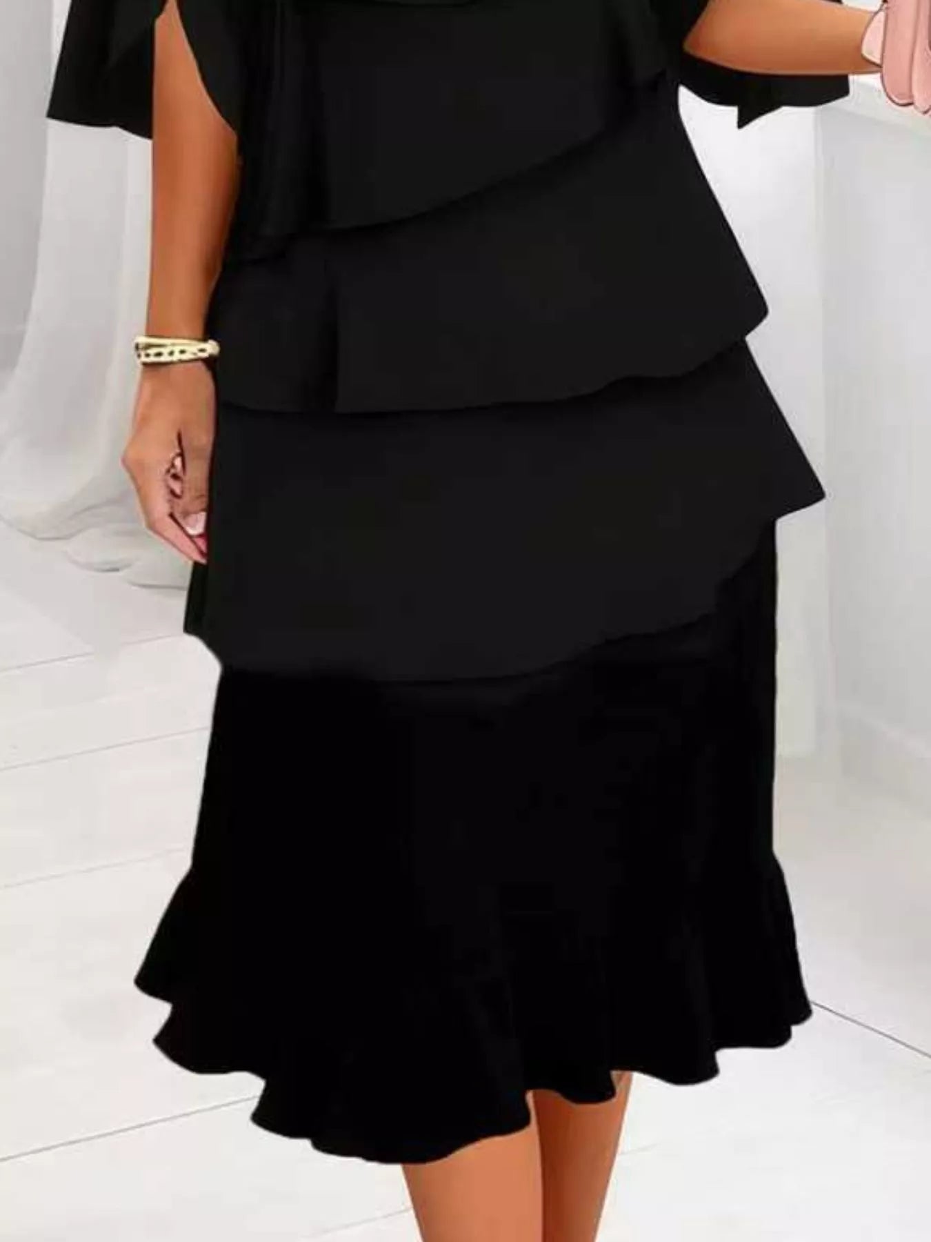 knee length dresses for ladies Plus Size Tiered Puff-Sleeve Maxi Dress White / 2X main image 1