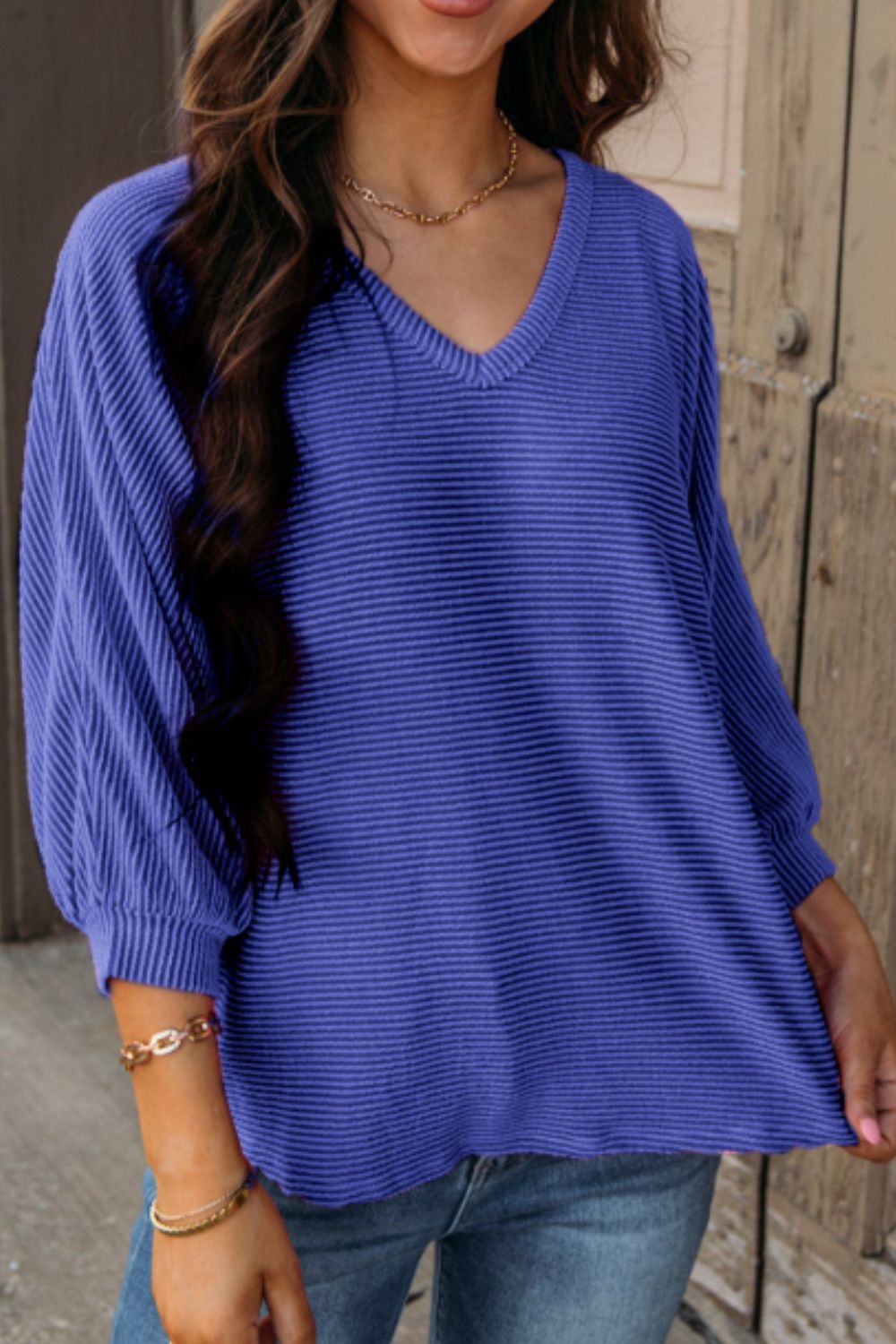 Texture V-Neck Long Sleeve Top - Charming Charlie