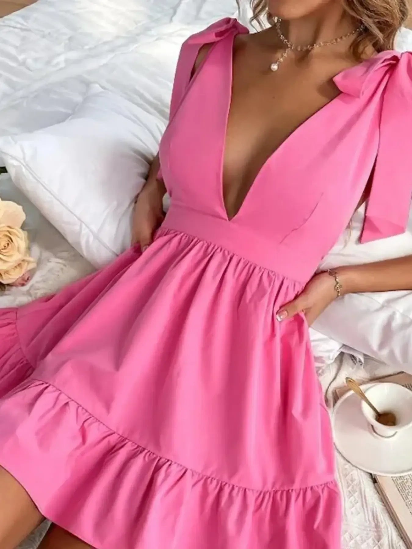 strapless open back dress Rhythm Classic Tiered Mini Dress (Rose) Medium / Rose main image 0