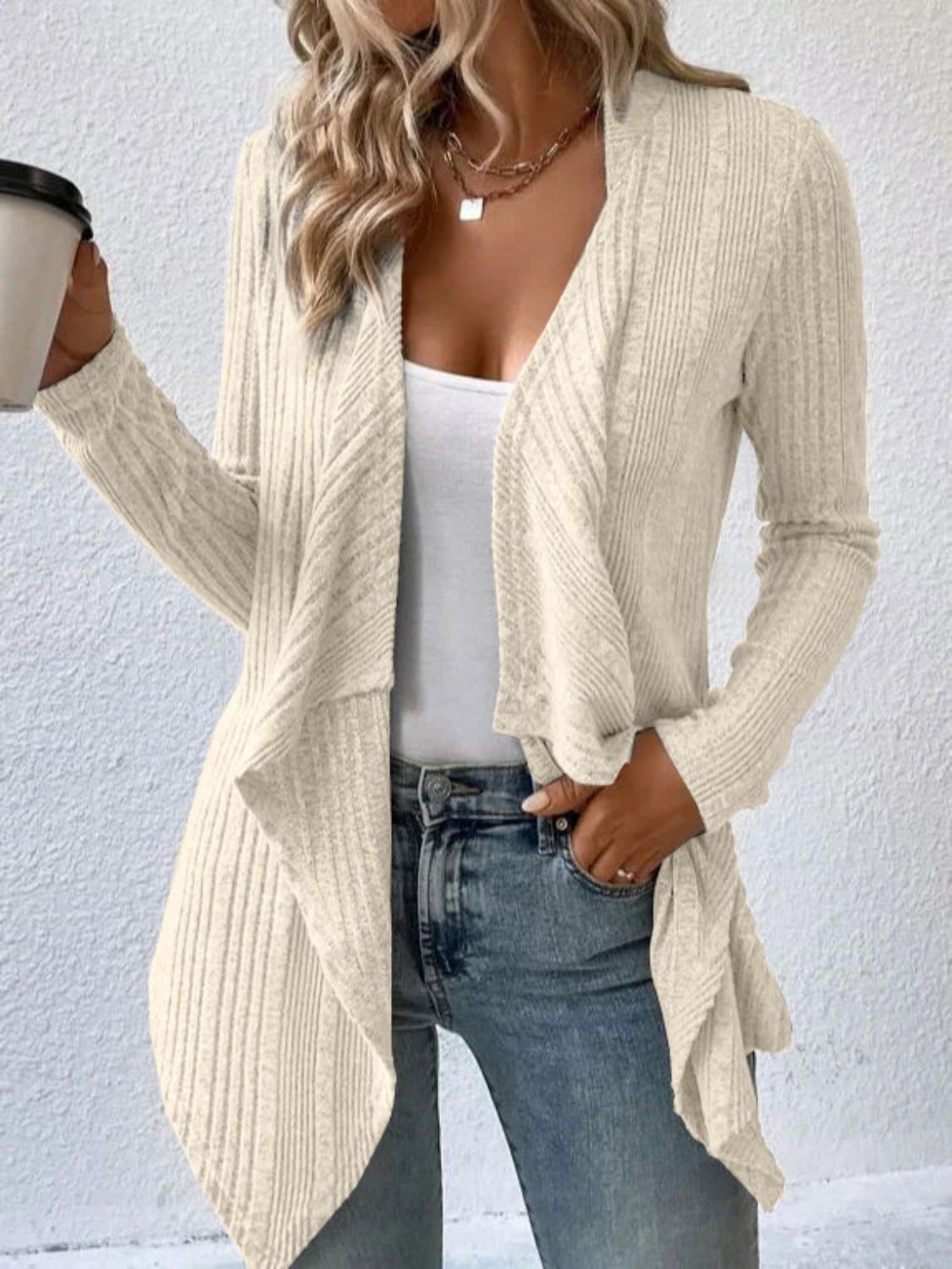 Full Size Open Front Long Sleeve Cardigan - Charming Charlie