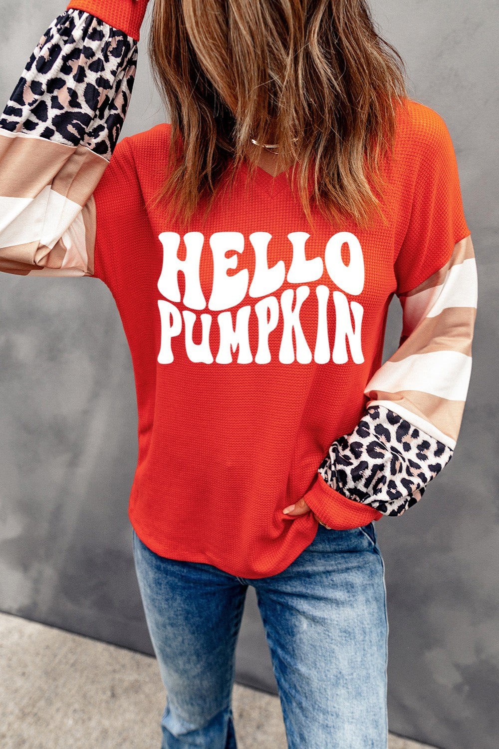 Letter Graphic V-Neck Long Sleeve Top - Charming Charlie