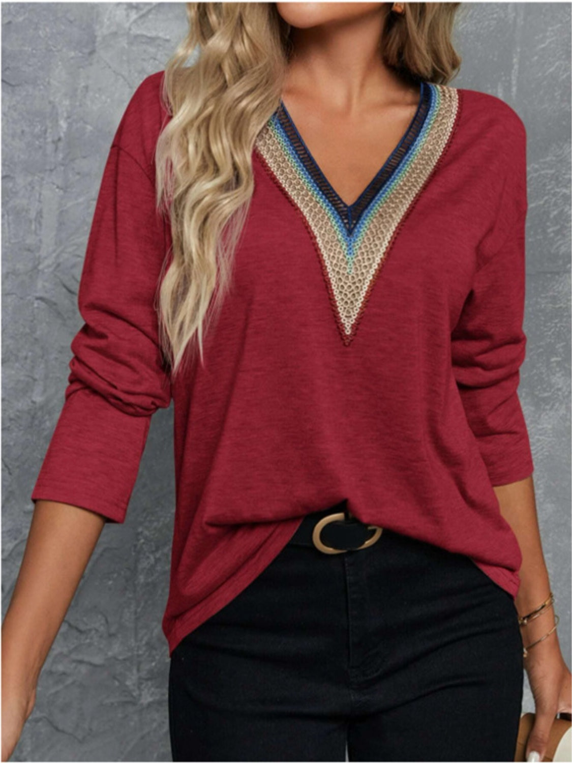 V-Neck Long Sleeve T-Shirt - Charming Charlie