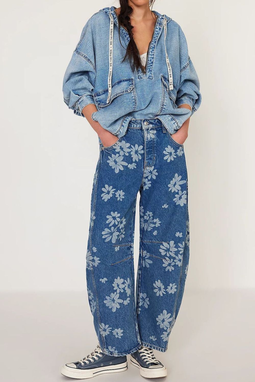 Flower Print Wide Leg Jeans – Charming Charlie