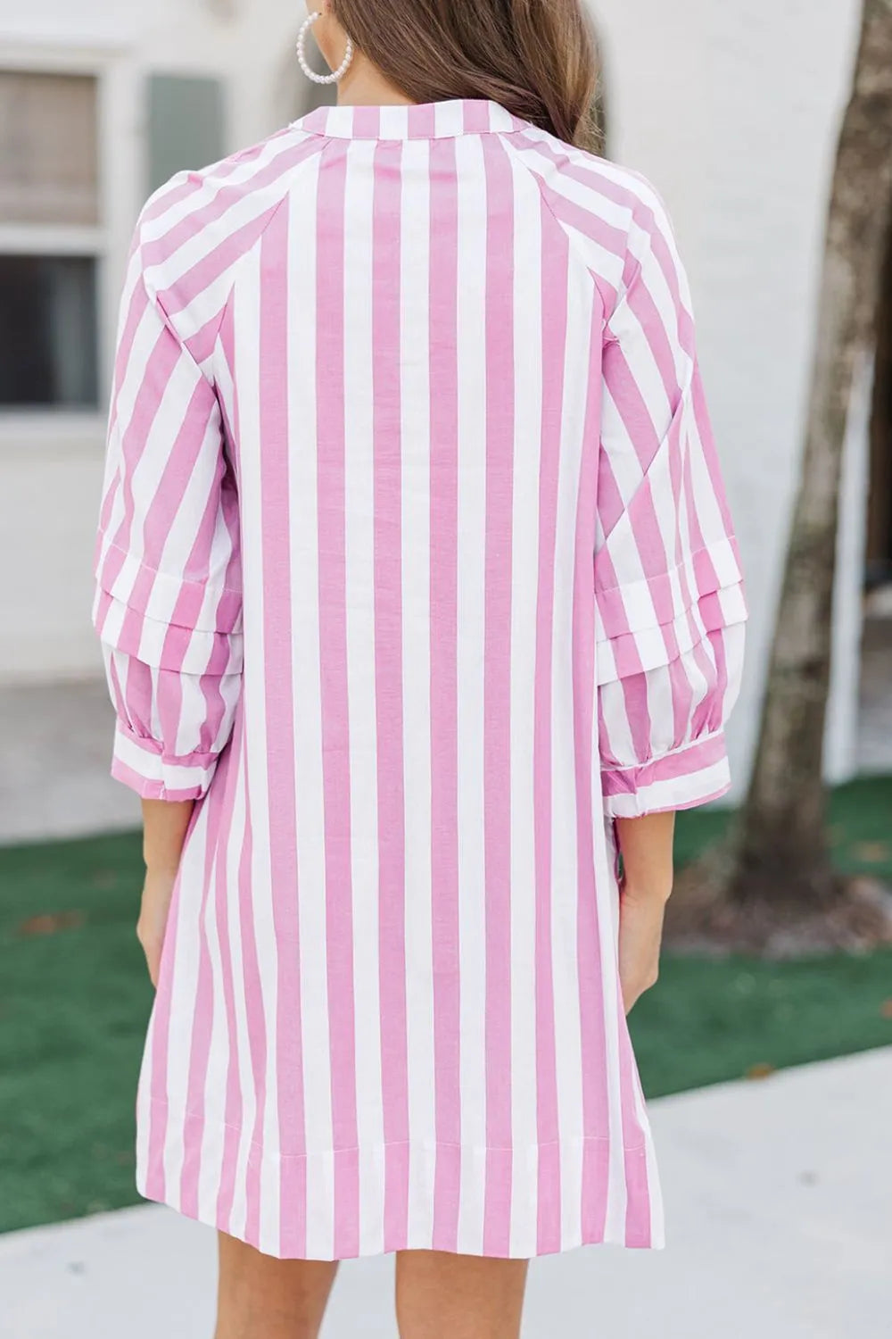 Striped Notched Mini Dress Blush Pink / L