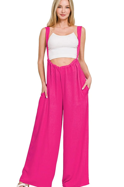 Zenana Woven Tie Back Suspender Jumpsuit – Charming Charlie
