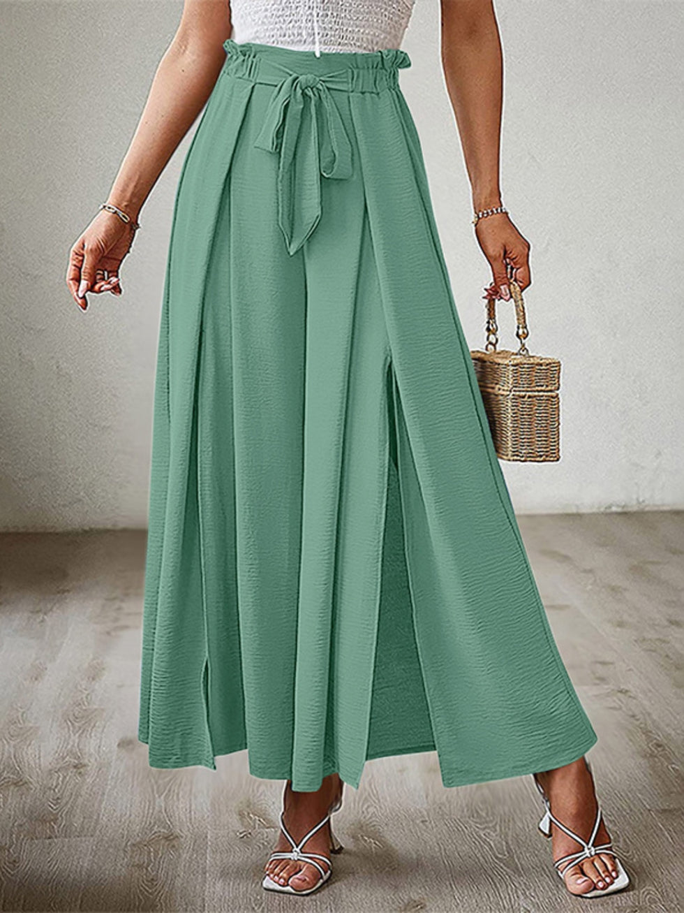 Texture Tied Wide Leg Pants