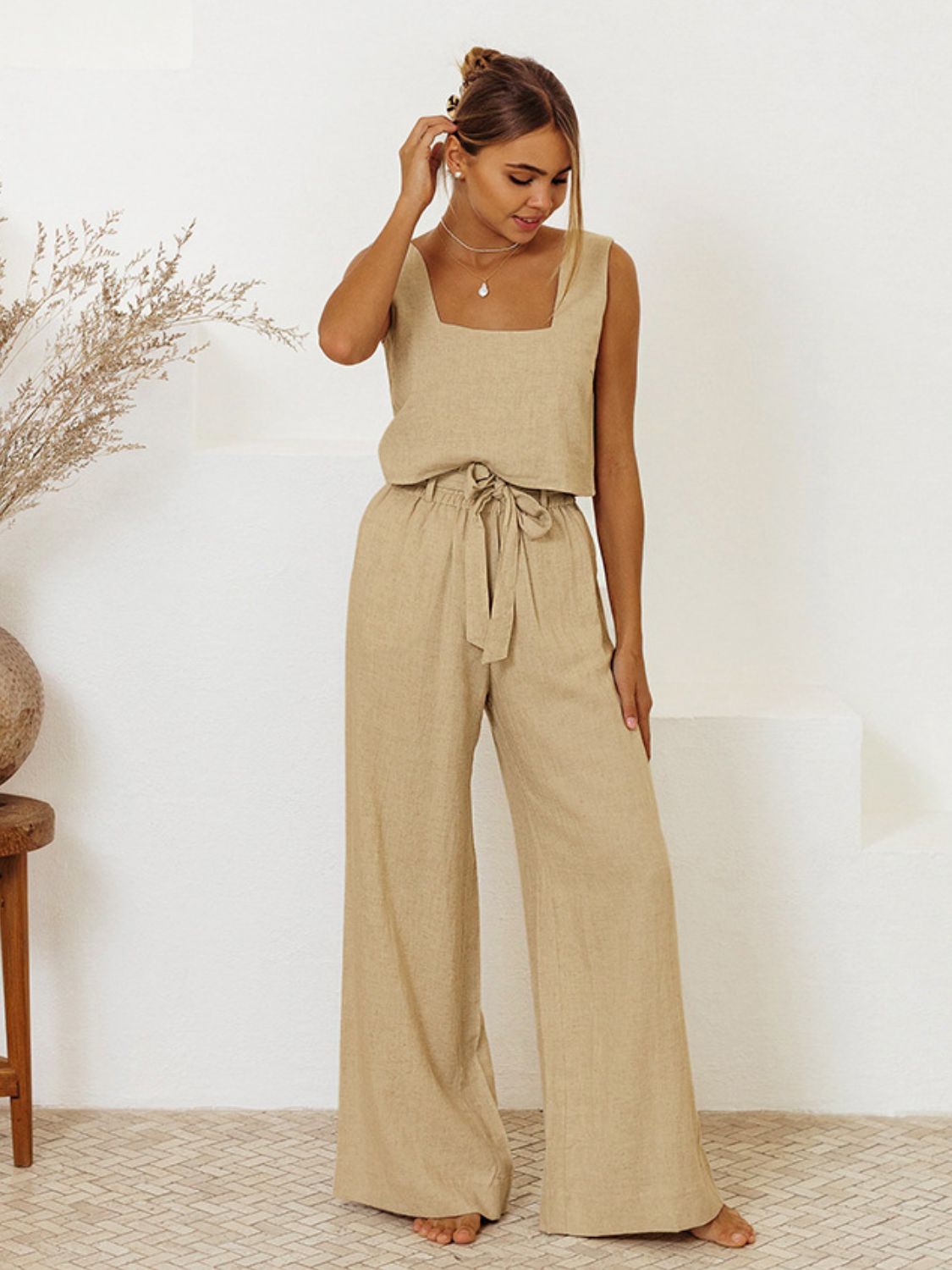 Square Neck Sleeveless Top and Pants Set - Charming Charlie