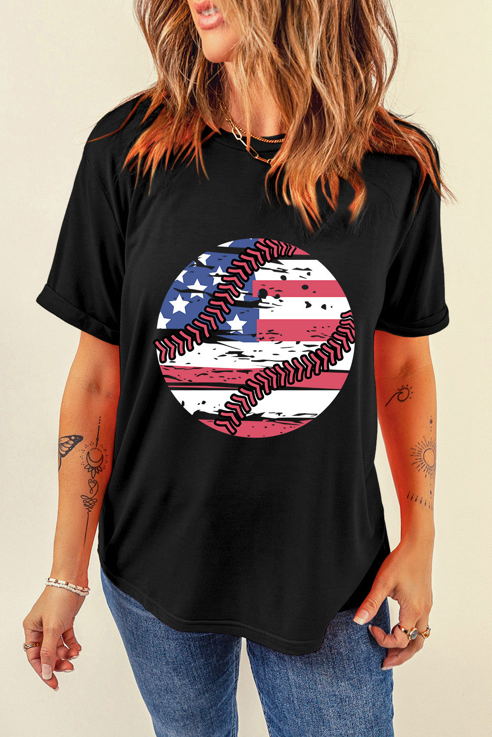 US Flag Round Neck Short Sleeve T-Shirt - Charming Charlie