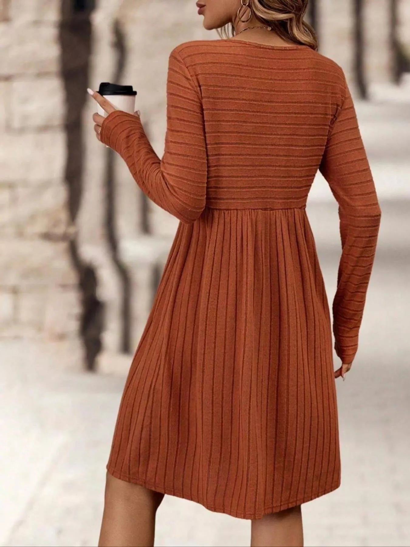Ribbed Knit Long Sleeve A-Line Dress – Charming Charlie