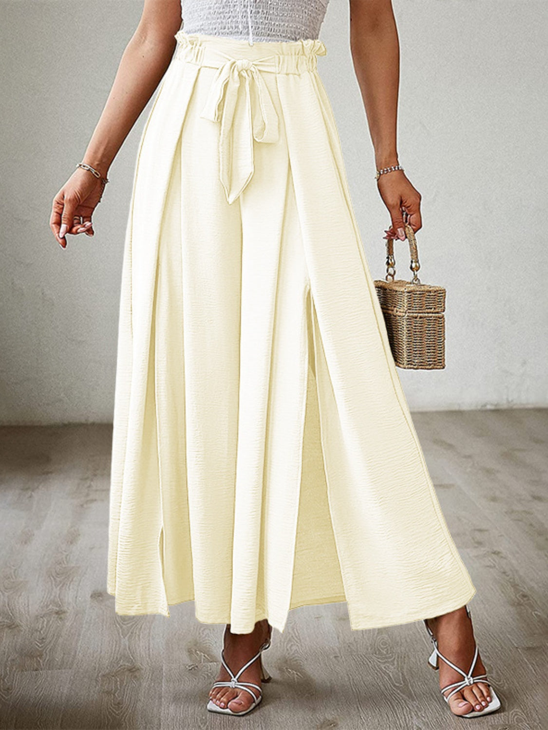 Tied Slit Wide Leg Pants - Charming Charlie