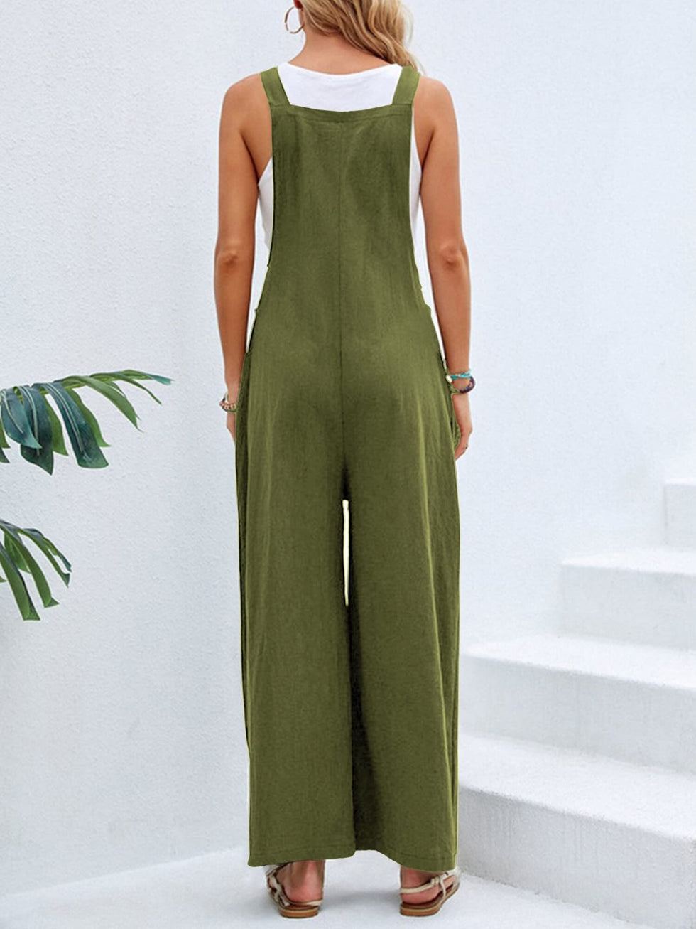 Wide Strap Square Neck Denim Overalls main image 0