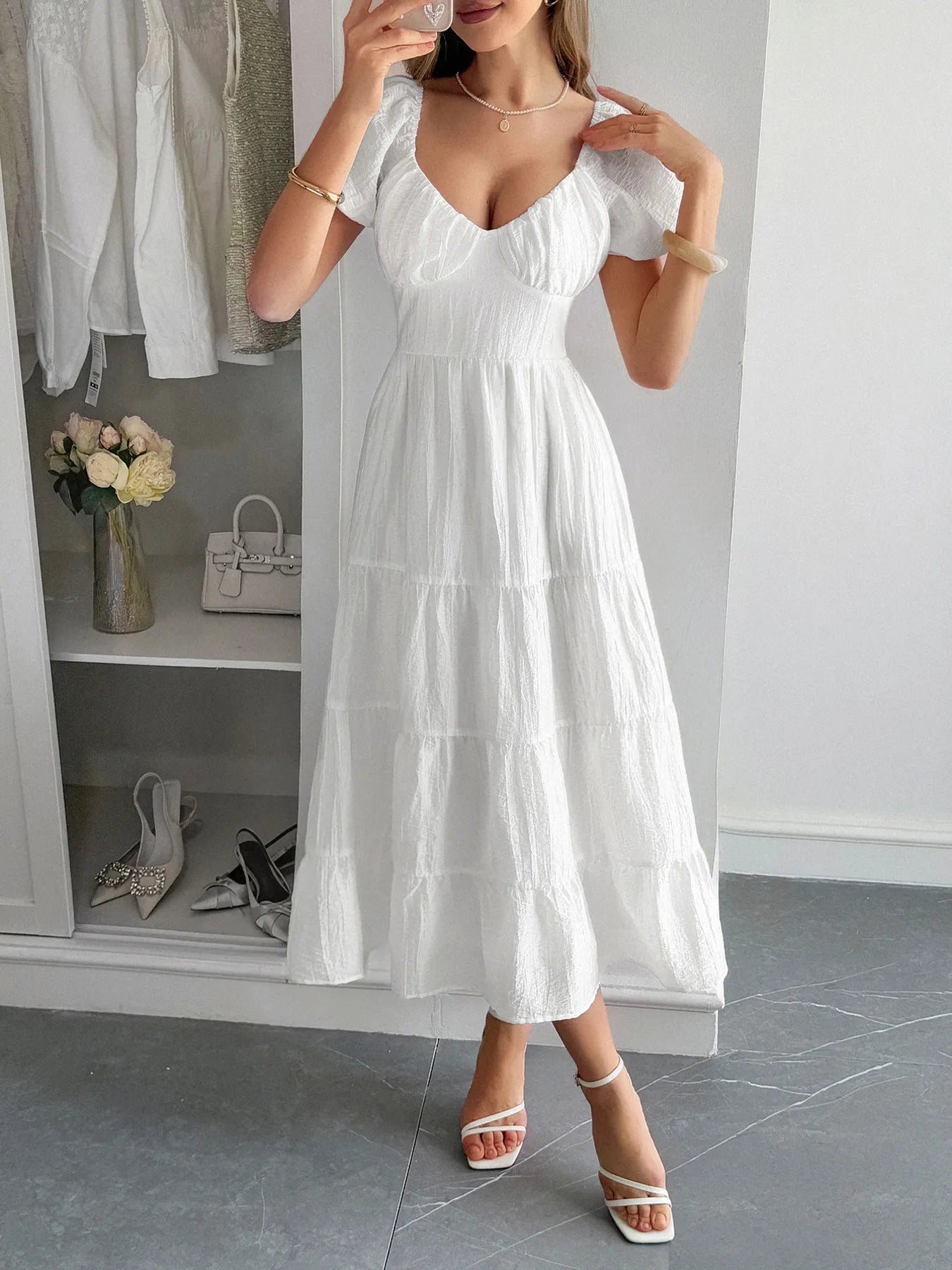 midi dress v neck short sleeve V-Neck Short Sleeve Midi Dress – Charming Charlie