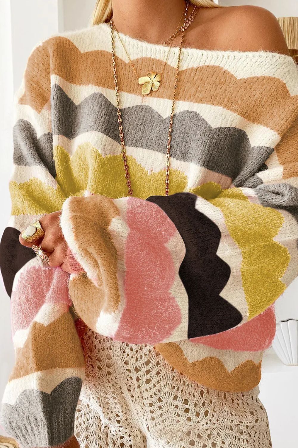Boat Neck Long Sleeve Sweater - Charming Charlie