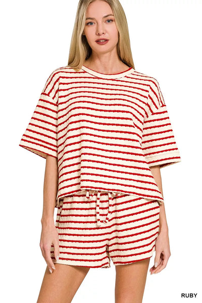 Zenana Striped Short Sleeve Tee & Shorts Set – Charming Charlie