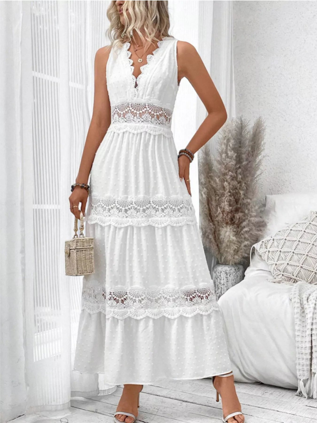 Full Size Lace Detail Tie Back Sleeveless Tiered Dress Plus Size Charming Charlie Full Size Lace Detail Tie Back Sleeveless Tiered Dress Plus Size Charming Charlie