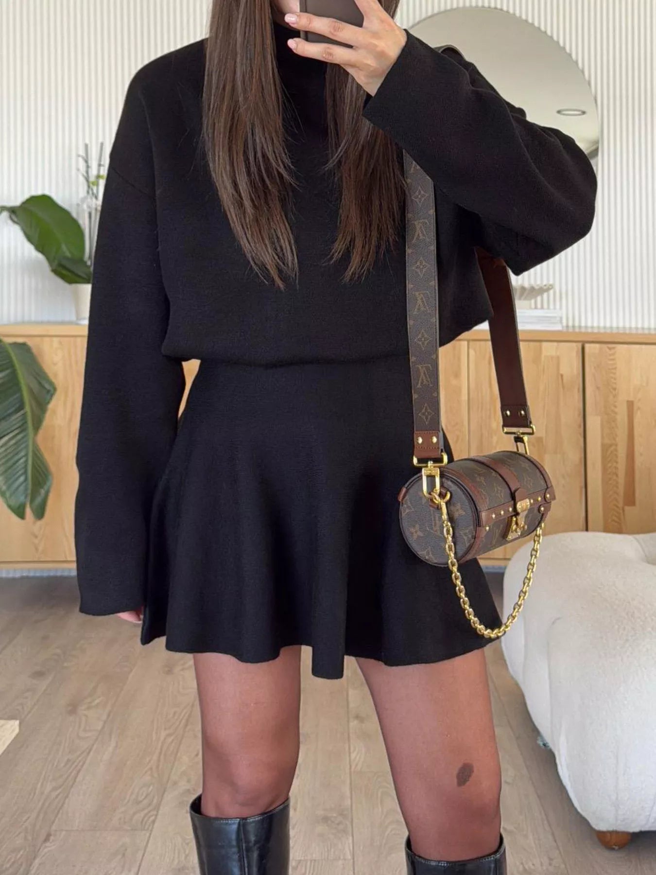 Round Neck Long Sleeve Mini Sweater Dress White / M